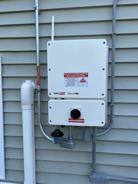Outside home mount of SolarEdge Inverter, Westbrook, July, 2025